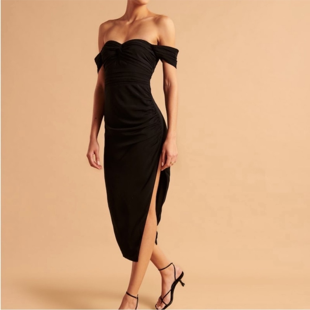 Abercrombie & Fitch Off the Shoulder Slit Midi Dress in Black Women’s Size XLT
